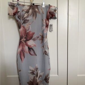 Windsor Gray Floral Off-Shoulder Midi Dress